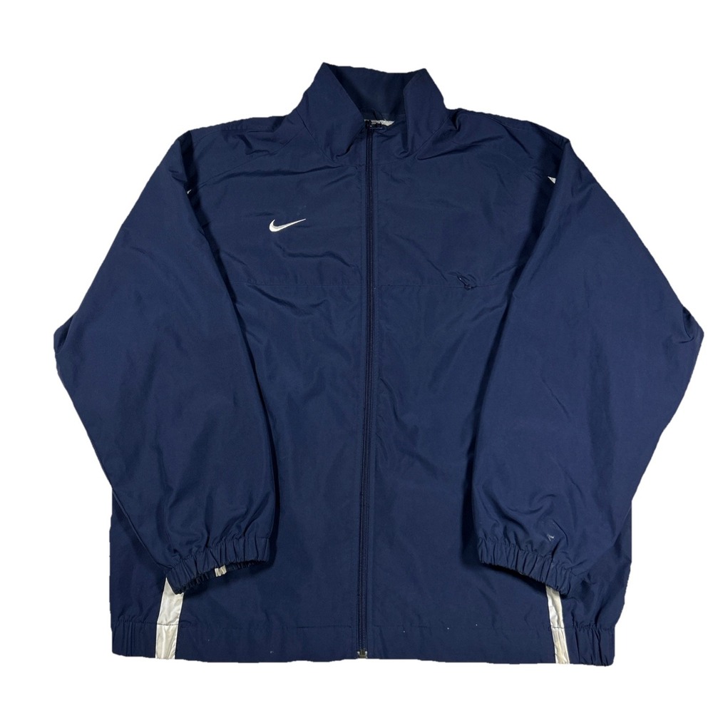 Vintage Nike Team Jacket Mens Large Blue Windbreaker Swoosh Full‎ Zip Up Y2K